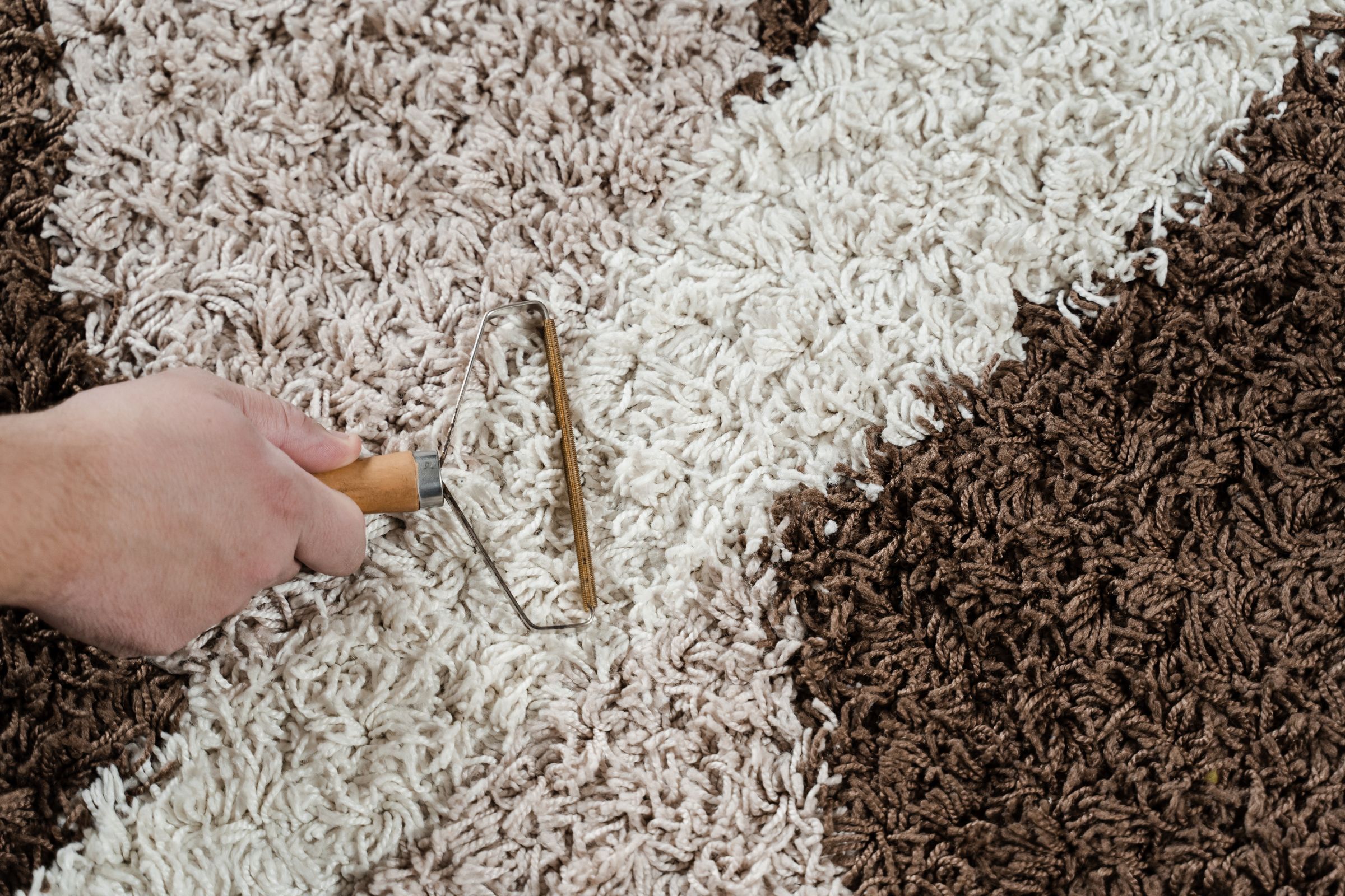 A person employs a tool to cut a rug, showcasing a carpet mold removal service based in Vancouver, WA.